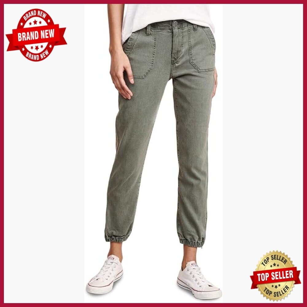 Super Stretch Twill Joggers With Zipper Details, Mid Rise, Cropped